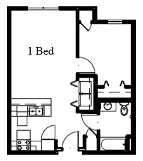 a floor plan of a one bedroom unit